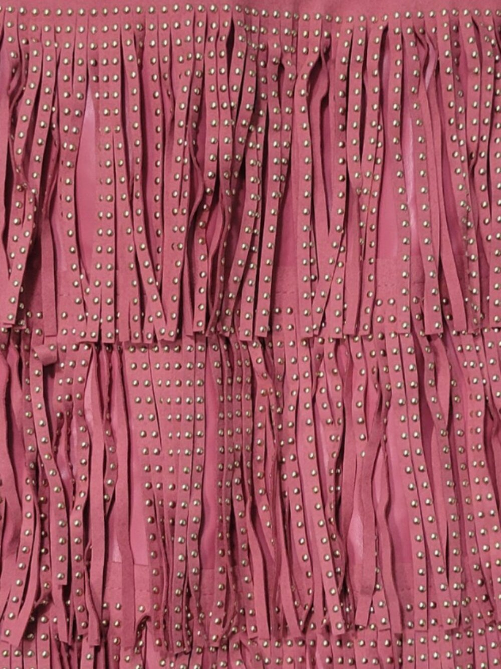 Dolly Barbie Cowgirl Rodeo Pink Faux Leather Studded Fringe Tiered Mini Skirt S - Picture 2 of 11